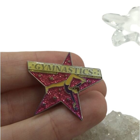 Vintage Gymnastics brooch sparkle‎ pink hobby talent